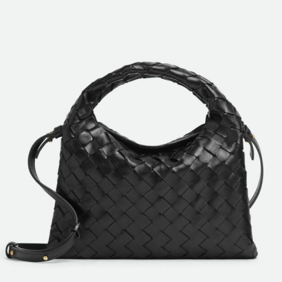 Miglior Falso Bottega Veneta Mini Hop Borsa vitello intrecciata nera Economiche Premium