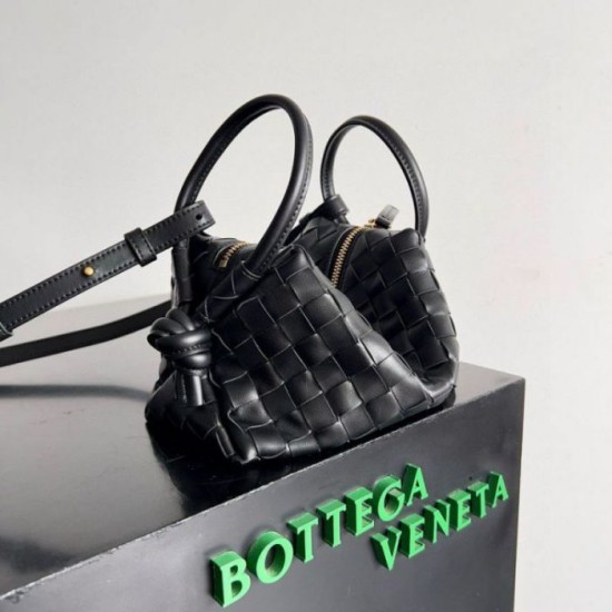 Migliore Repliche Borsa a tracolla Bottega Veneta Piccolo Loop agnello intrecciata nera Economiche Outlet Online