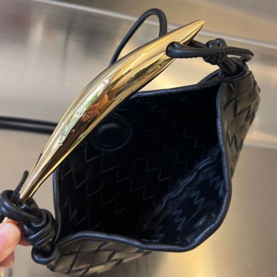 Perfette Qualità Repliche Borsa Mini Bottega Veneta Sardine agnello intrecciata nera Imitazione