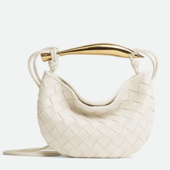 Migliore Repliche Bottega Veneta Mini Borsa Sardine agnello intrecciata bianca Economiche Outlet Online