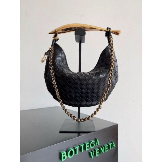 Miglior Falso Bottega Veneta Sardine Piccola Borsa con Catena Nero Agnello Economiche Premium