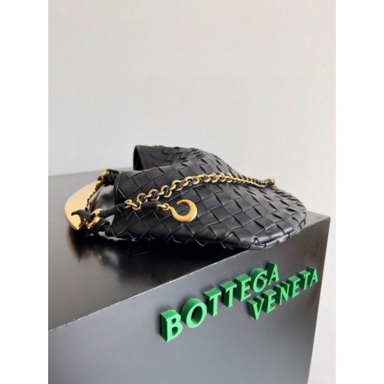 Miglior Falso Bottega Veneta Sardine Piccola Borsa con Catena Nero Agnello Economiche Premium