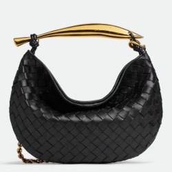 Miglior Falso Bottega Veneta Sardine Piccola Borsa con Catena Nero Agnello Economiche Premium