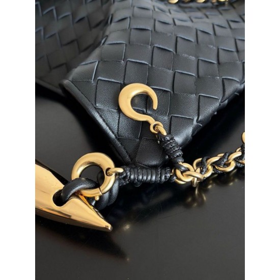 Miglior Falso Bottega Veneta Sardine Piccola Borsa con Catena Nero Agnello Economiche Premium