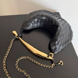 Miglior Falso Bottega Veneta Sardine Piccola Borsa con Catena Nero Agnello Economiche Premium