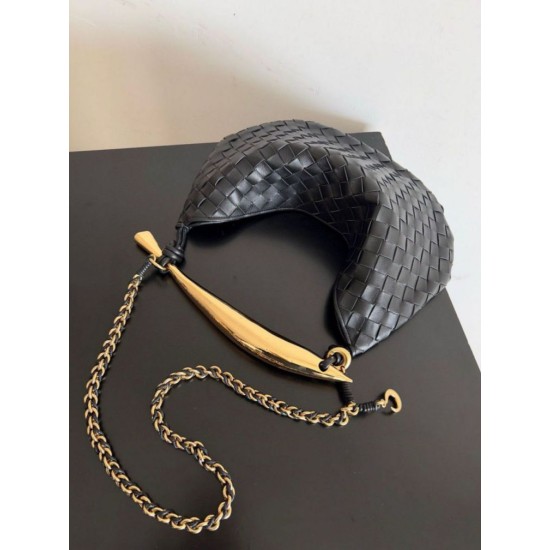 Miglior Falso Bottega Veneta Sardine Piccola Borsa con Catena Nero Agnello Economiche Premium