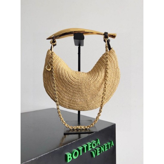 Migliore Repliche Borsa piccola Sardine di Bottega Veneta con catena rafia naturale Economiche Outlet Online