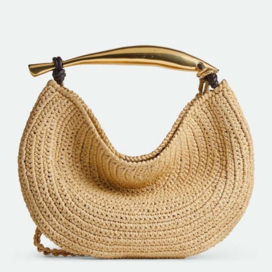 Migliore Repliche Borsa piccola Sardine di Bottega Veneta con catena rafia naturale Economiche Outlet Online