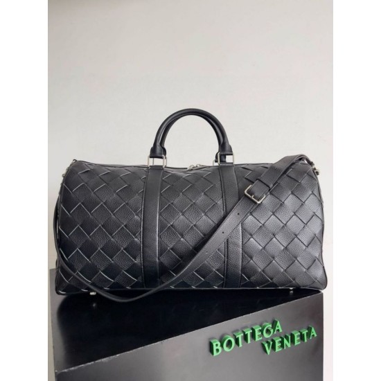 Replica perfetta Borsone medio Bottega Veneta vitello martellata intrecciata nera Imitazione Outlet Online