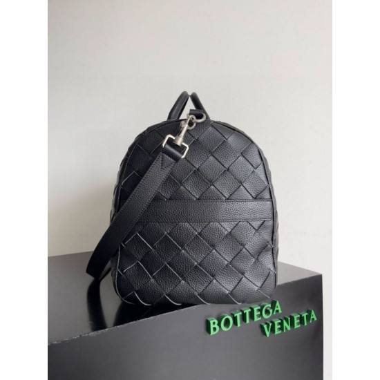 Replica perfetta Borsone medio Bottega Veneta vitello martellata intrecciata nera Imitazione Outlet Online
