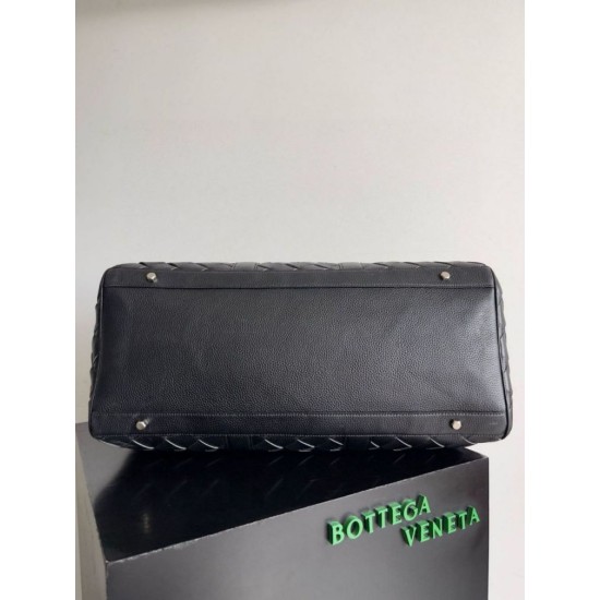 Replica perfetta Borsone medio Bottega Veneta vitello martellata intrecciata nera Imitazione Outlet Online