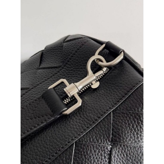 Replica perfetta Borsone medio Bottega Veneta vitello martellata intrecciata nera Imitazione Outlet Online