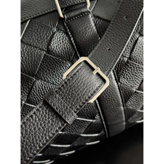 Replica perfetta Borsone medio Bottega Veneta vitello martellata intrecciata nera Imitazione Outlet Online
