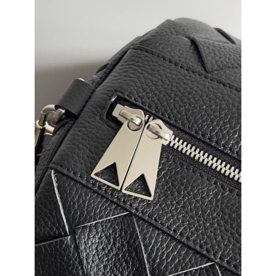 Replica perfetta Borsone medio Bottega Veneta vitello martellata intrecciata nera Imitazione Outlet Online