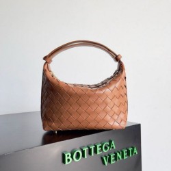 Migliore Repliche Borsa Bottega Veneta Mini Wallace vitello intrecciata marrone Economiche Outlet Online