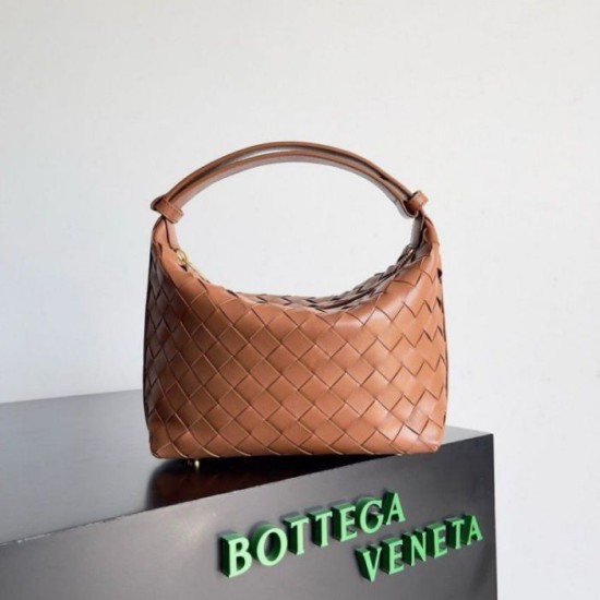 Migliore Repliche Borsa Bottega Veneta Mini Wallace vitello intrecciata marrone Economiche Outlet Online