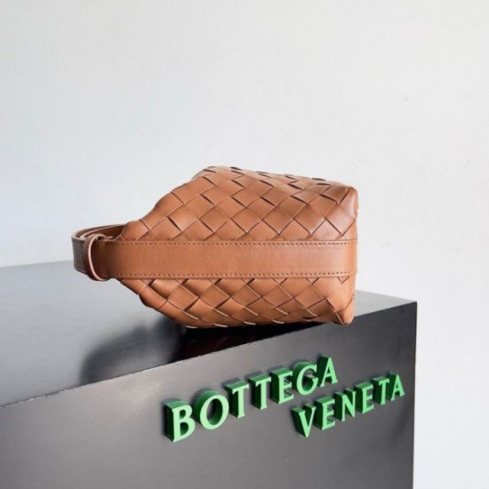 Migliore Repliche Borsa Bottega Veneta Mini Wallace vitello intrecciata marrone Economiche Outlet Online