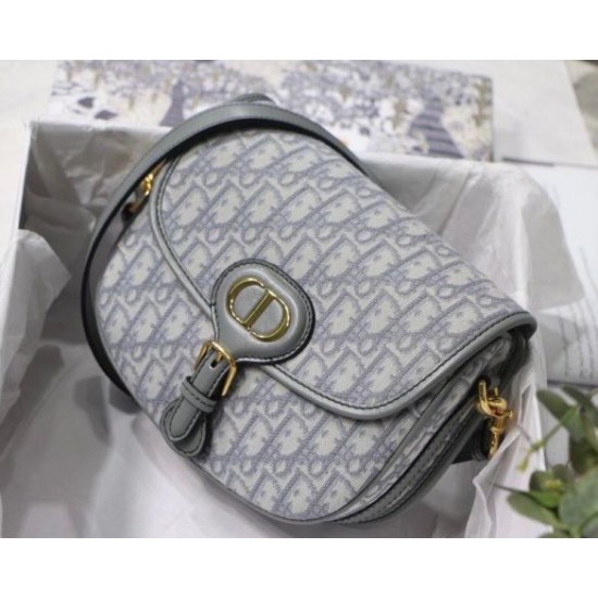 Replica perfetta Borsa media Dior Bobby tela Dior Oblique grigia Imitazione Outlet Online