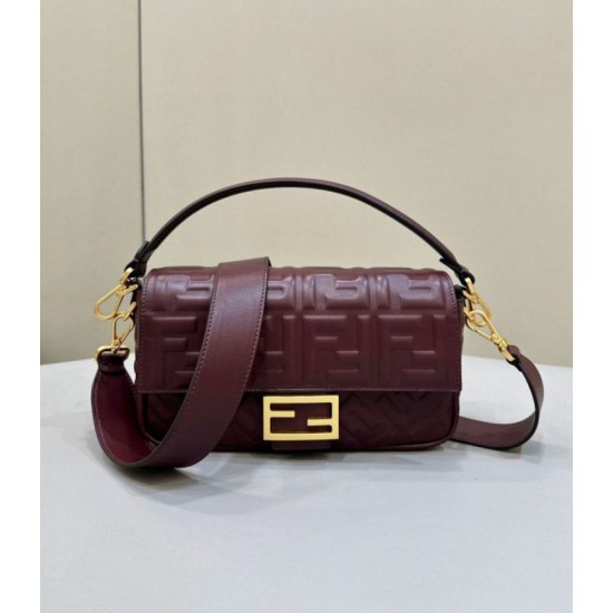 Migliore Repliche Borsa media Fendi Baguette nappa bordeaux FF Economiche Outlet Online