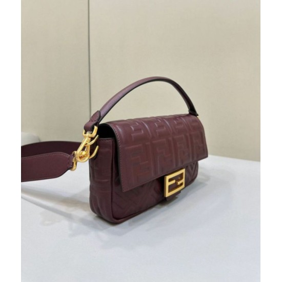 Migliore Repliche Borsa media Fendi Baguette nappa bordeaux FF Economiche Outlet Online
