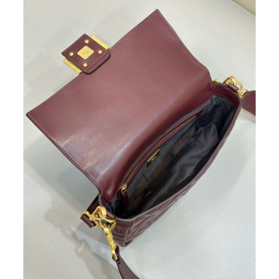 Migliore Repliche Borsa media Fendi Baguette nappa bordeaux FF Economiche Outlet Online