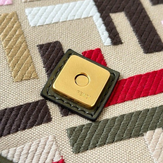 Perfette Qualità Repliche Borsa media Baguette Fendi tela con ricamo FF multicolore Imitazione Miglior Falso Borsa media Baguette Fendi tela con ricamo FF multicolore Economiche Premium