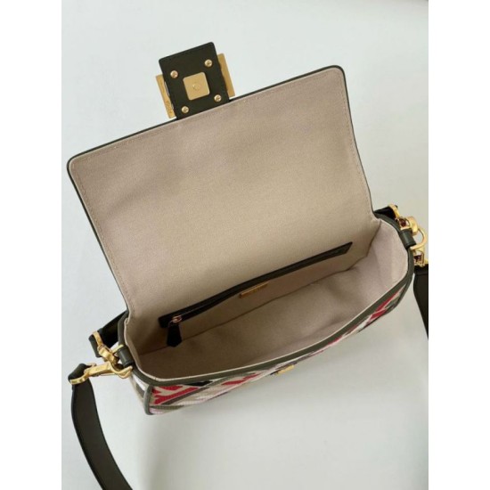 Perfette Qualità Repliche Borsa media Baguette Fendi tela con ricamo FF multicolore Imitazione Miglior Falso Borsa media Baguette Fendi tela con ricamo FF multicolore Economiche Premium
