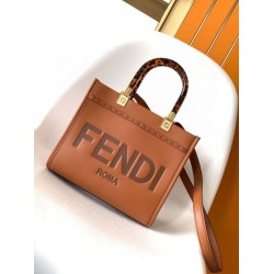 Migliore Repliche Borsa tote piccola Fendi Sunshine marrone vitello Economiche Outlet Online