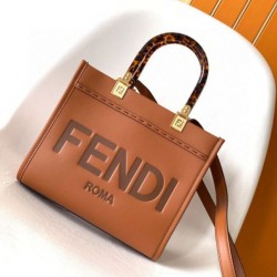 Migliore Repliche Borsa tote piccola Fendi Sunshine marrone vitello Economiche Outlet Online