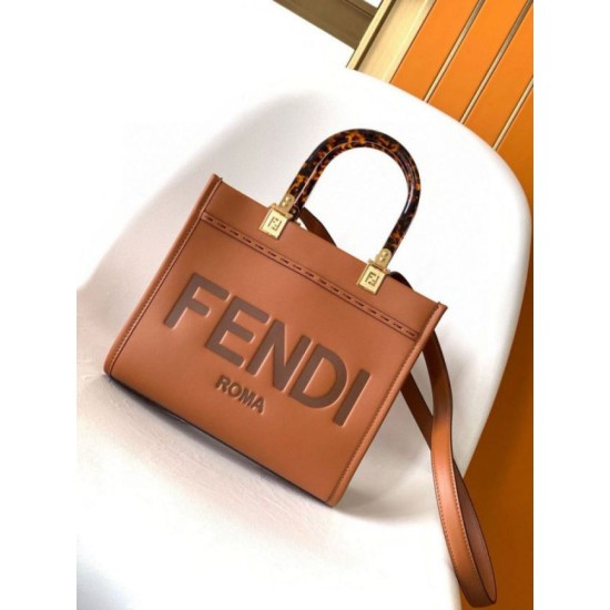 Migliore Repliche Borsa tote piccola Fendi Sunshine marrone vitello Economiche Outlet Online
