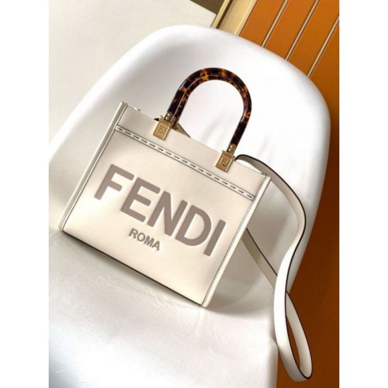 Perfette Qualità Repliche Borsa tote piccola Fendi Sunshine vitello bianca Imitazione