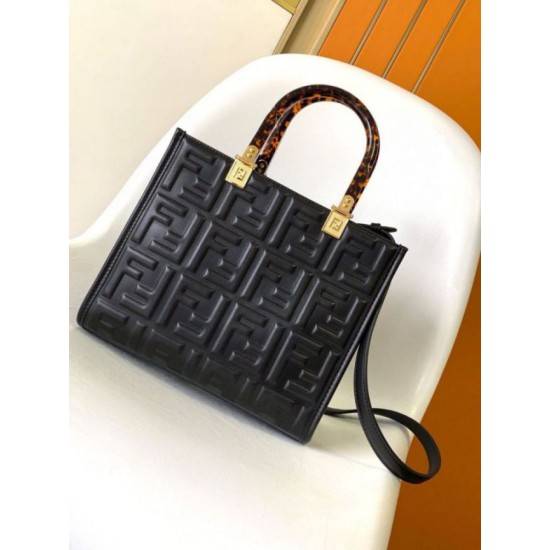 Repliche Borsa tote piccola Fendi Sunshine vitello FF nera Imitazioni Premium Miglior Falso Borsa tote piccola Fendi Sunshine vitello FF nera Economiche Premium