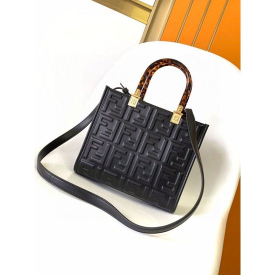 Repliche Borsa tote piccola Fendi Sunshine vitello FF nera Imitazioni Premium Miglior Falso Borsa tote piccola Fendi Sunshine vitello FF nera Economiche Premium