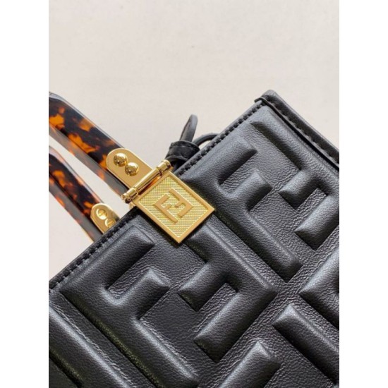 Repliche Borsa tote piccola Fendi Sunshine vitello FF nera Imitazioni Premium Miglior Falso Borsa tote piccola Fendi Sunshine vitello FF nera Economiche Premium