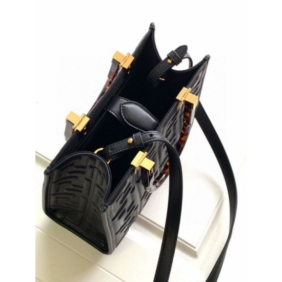 Repliche Borsa tote piccola Fendi Sunshine vitello FF nera Imitazioni Premium Miglior Falso Borsa tote piccola Fendi Sunshine vitello FF nera Economiche Premium