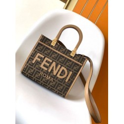 Replica perfetta Borsa tote piccola Fendi Sunshine tessuto jacquard FF marrone Imitazione Outlet Online