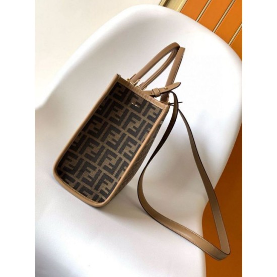 Replica perfetta Borsa tote piccola Fendi Sunshine tessuto jacquard FF marrone Imitazione Outlet Online