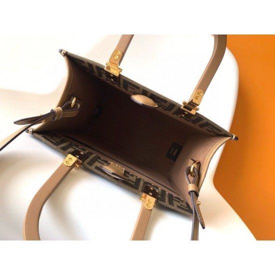 Replica perfetta Borsa tote piccola Fendi Sunshine tessuto jacquard FF marrone Imitazione Outlet Online