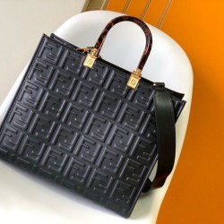 Migliore Repliche Borsa tote media Fendi Sunshine vitello FF nera Economiche Outlet Online