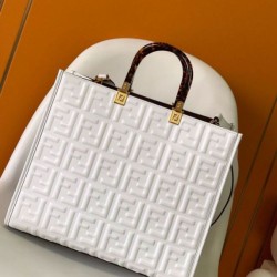 Replica perfetta Borsa tote media Fendi Sunshine vitello FF bianca Imitazione Outlet Online