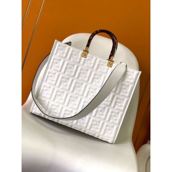 Replica perfetta Borsa tote media Fendi Sunshine vitello FF bianca Imitazione Outlet Online