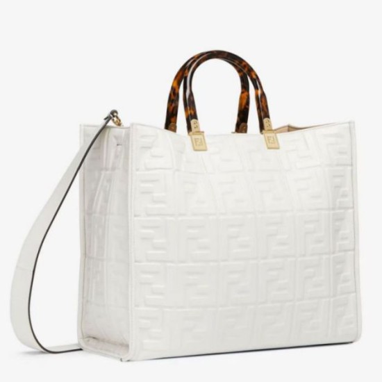 Replica perfetta Borsa tote media Fendi Sunshine vitello FF bianca Imitazione Outlet Online