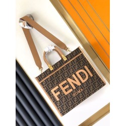 Replica perfetta Borsa tote media Fendi Sunshine tessuto jacquard FF marrone Imitazione Outlet Online