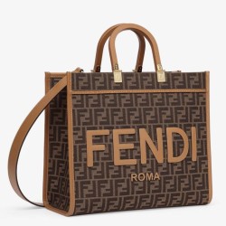 Replica perfetta Borsa tote media Fendi Sunshine tessuto jacquard FF marrone Imitazione Outlet Online