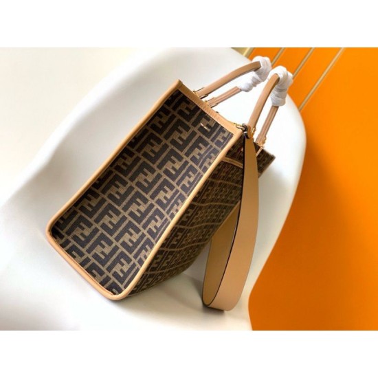 Replica perfetta Borsa tote media Fendi Sunshine tessuto jacquard FF marrone Imitazione Outlet Online