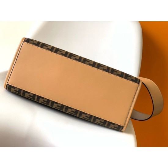 Replica perfetta Borsa tote media Fendi Sunshine tessuto jacquard FF marrone Imitazione Outlet Online