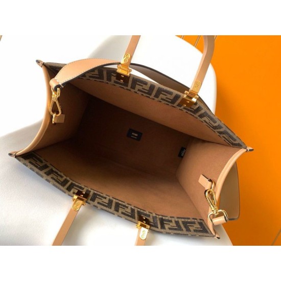 Replica perfetta Borsa tote media Fendi Sunshine tessuto jacquard FF marrone Imitazione Outlet Online