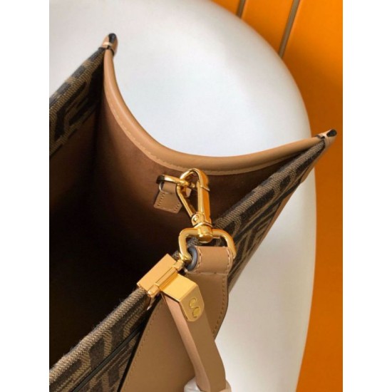 Replica perfetta Borsa tote media Fendi Sunshine tessuto jacquard FF marrone Imitazione Outlet Online