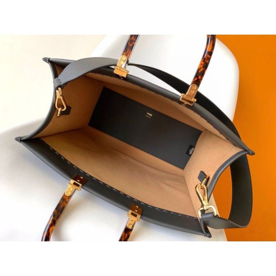 Replica perfetta Borsa tote media Fendi Sunshine nera con logo pitone Imitazione Outlet Online