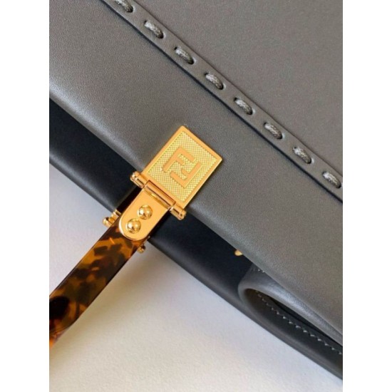 Replica perfetta Borsa tote media Fendi Sunshine nera con logo pitone Imitazione Outlet Online
